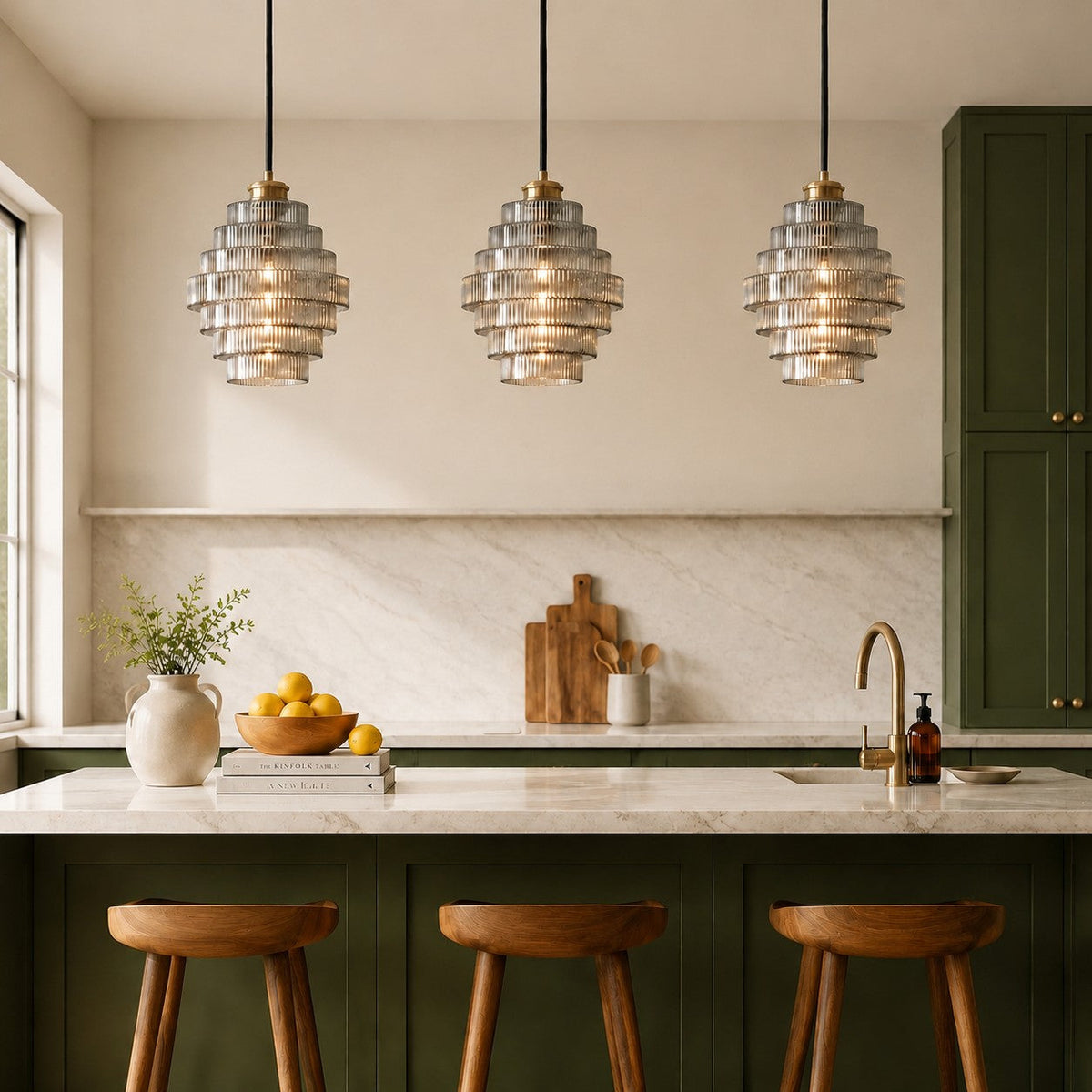Vintage Layered Glass Ceiling Lamp with Textured Ridges – Statement Hanging Fixture for Dining Rooms, Kitchens & Bedrooms | Thomler
