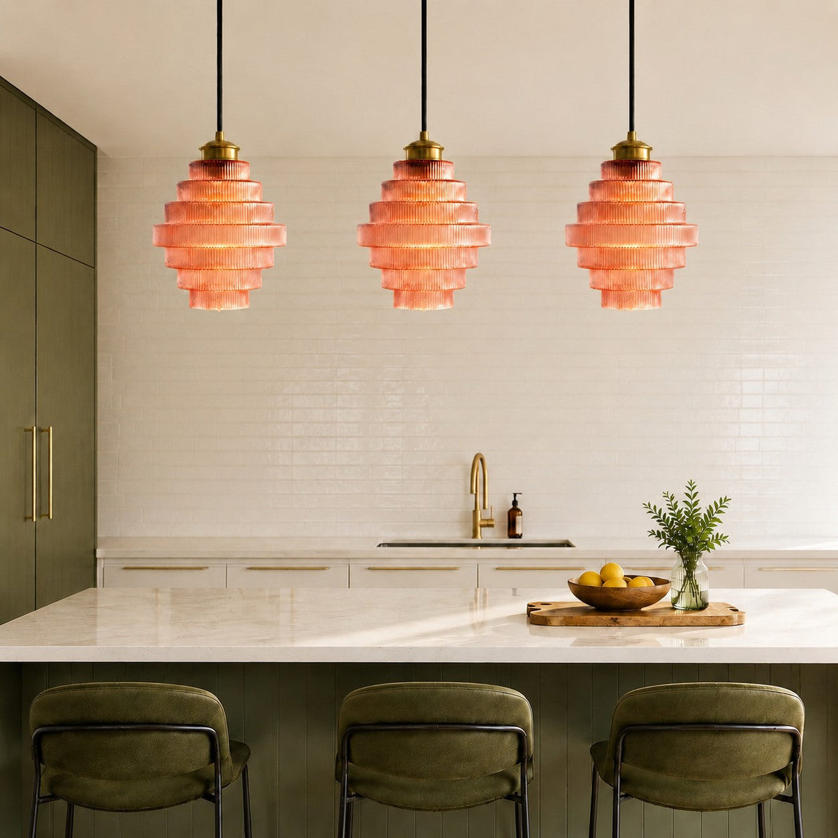 Vintage Layered Glass Ceiling Lamp with Textured Ridges – Statement Hanging Fixture for Dining Rooms, Kitchens & Bedrooms | Thomler