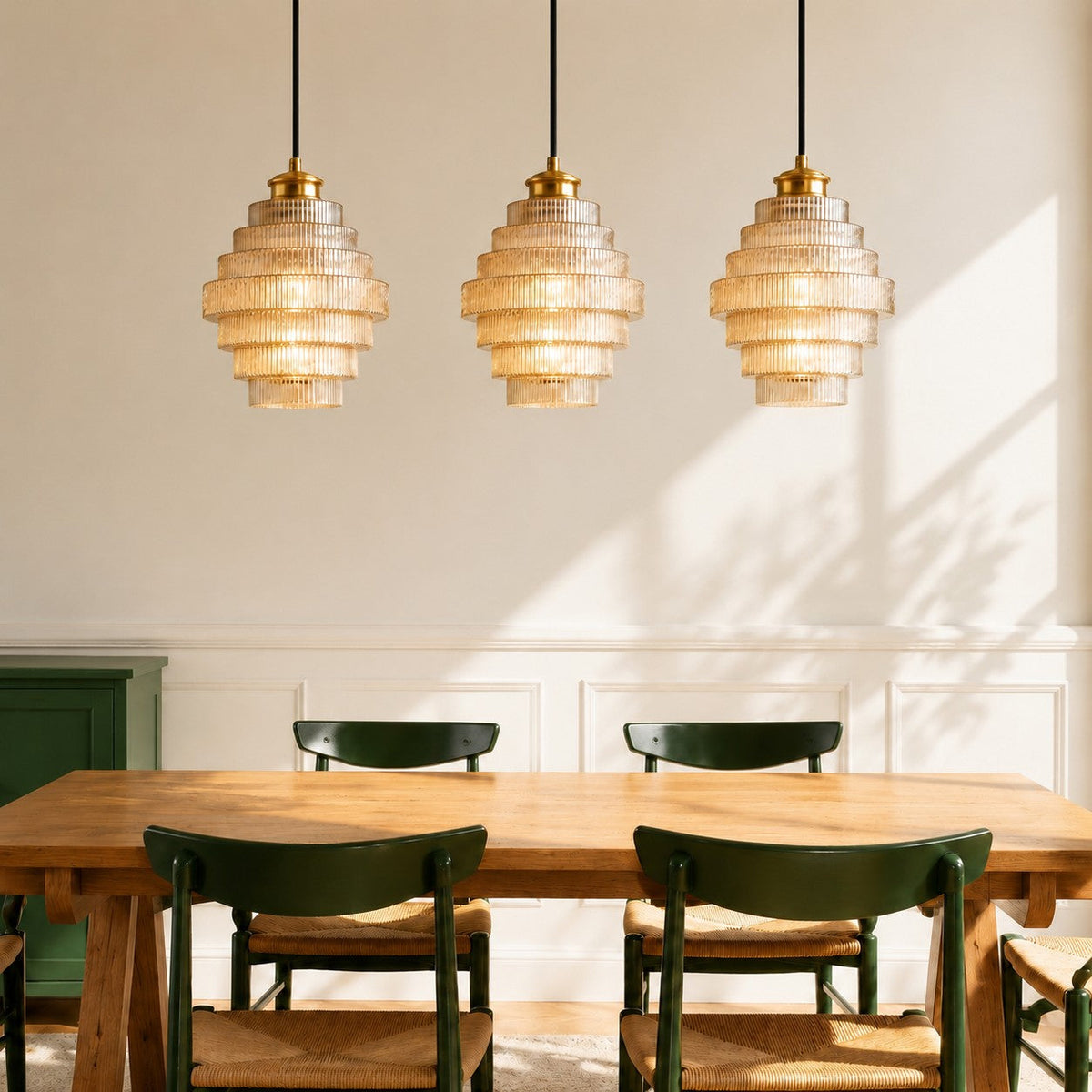 Vintage Layered Glass Ceiling Lamp with Textured Ridges – Statement Hanging Fixture for Dining Rooms, Kitchens & Bedrooms | Thomler