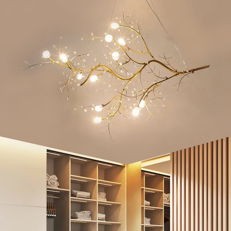 Modern Crystal Bead Chandelier 10-Light Metal Branch Ceiling Fixture for Dining Room & Living Room | Thomler