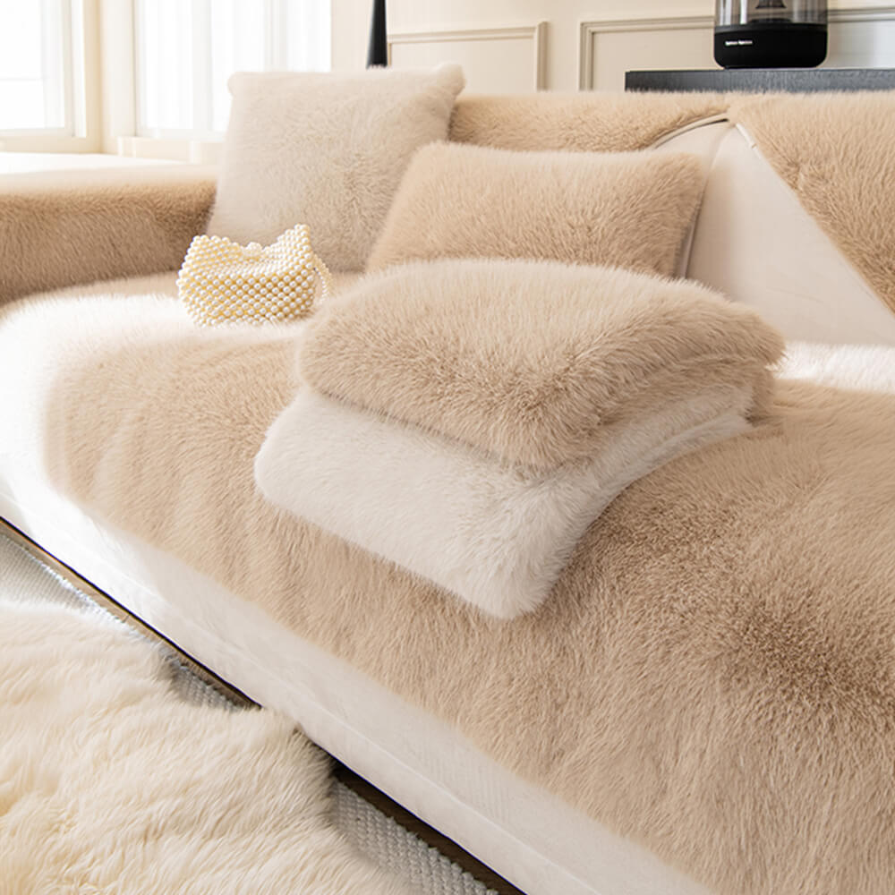 Plush Faux Mink Couch Protector with Grip-Back – Furniture Throw for Living Room Sofa Loveseat Chair Sectional | Thomler