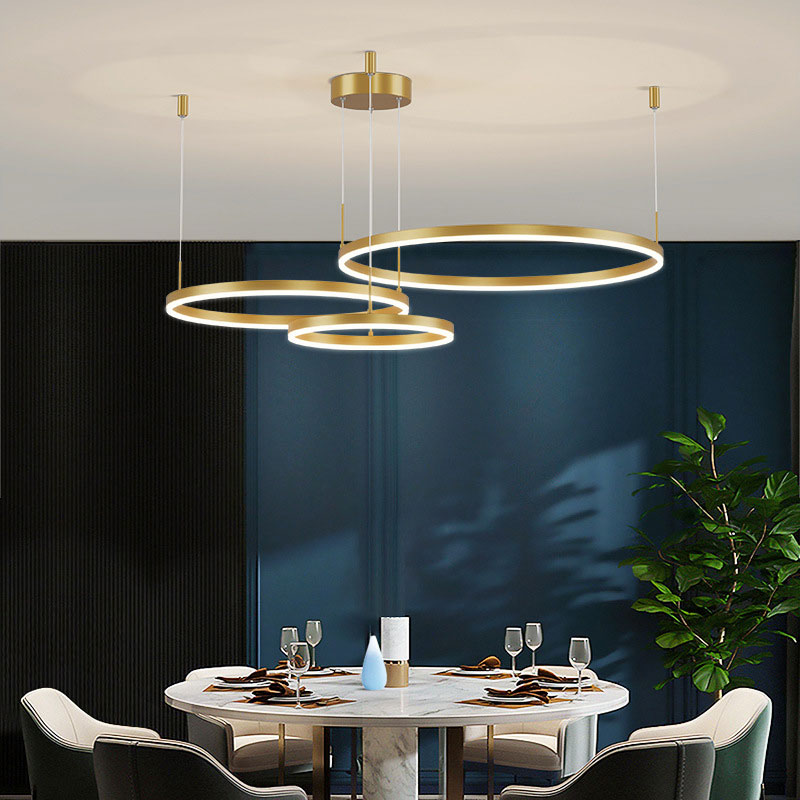 Tiered Ring Pendant Light Modern Metal Circular Chandelier for Dining Room Living Room Bedroom Kitchen Island Adjustable Height LED | Thomler