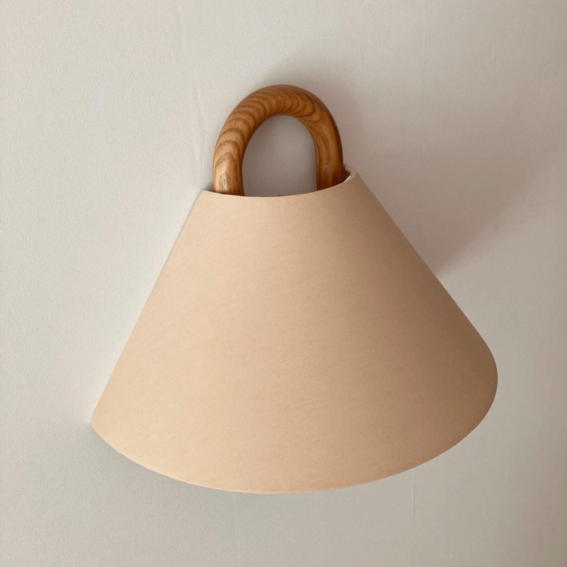 Fabric Half-Moon Wall Sconce with Natural Wood Backplate for Bedroom & Living Room | Thomler