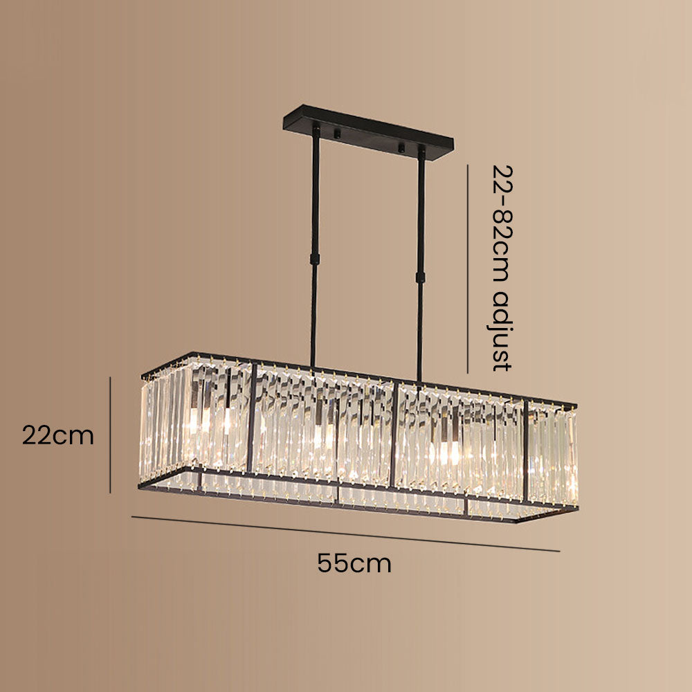 Rectangular Hanging Chandelier with Glass Gem Details for Dining Room & Island | Thomler