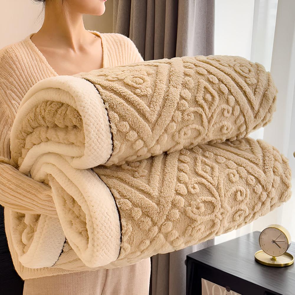 Carved Plush Throw with Sherpa Backing – Double-Sided Knit Blanket for Bed, Couch & Travel | Thomler