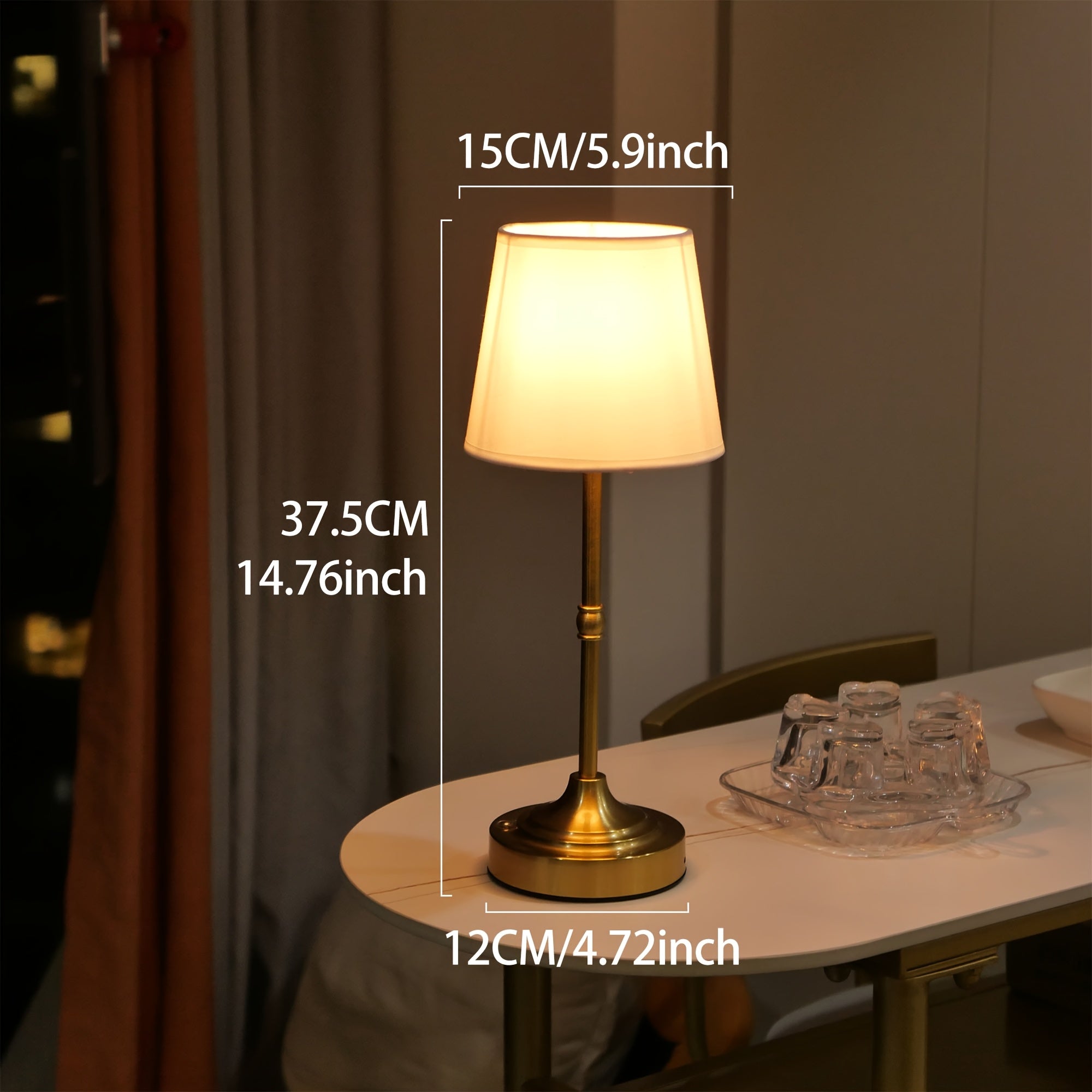 Touch-Dimming Portable Table Lamp with Rechargeable Battery for Bedroom Nightstand Living Room Desk | USB Powered Metal Accent Light | Thomler