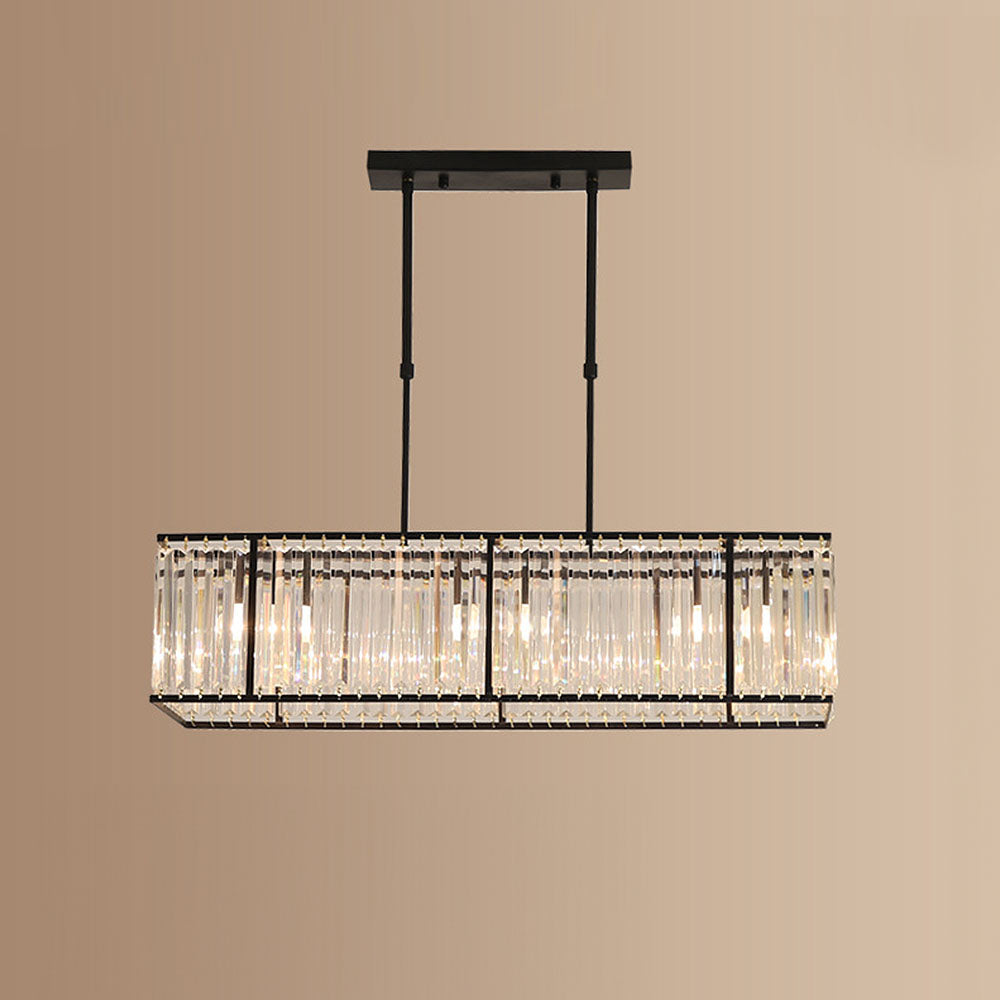 Rectangular Hanging Chandelier with Glass Gem Details for Dining Room & Island | Thomler