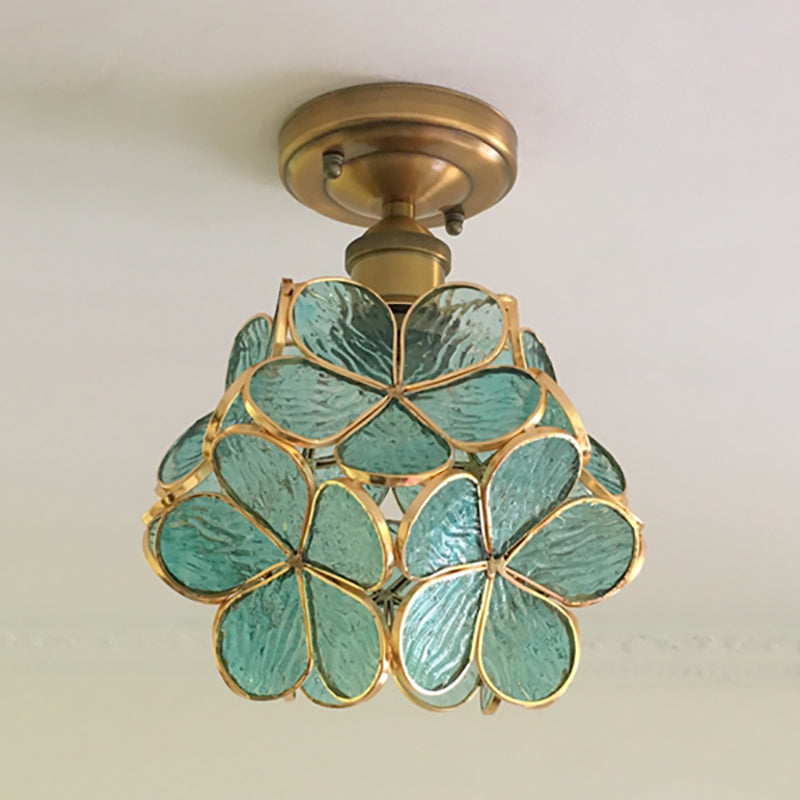 Stained Glass Ceiling Light Fixture with Botanical Design – Semi-Flush Mount 8-Inch Dome for Hallway, Bedroom, Kitchen | Thomler