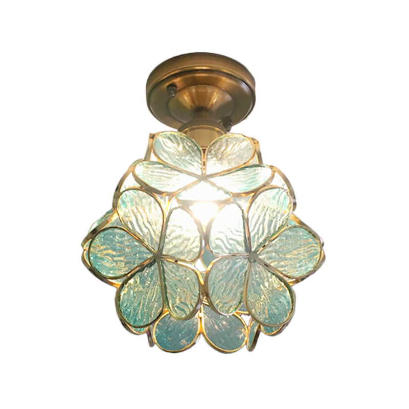 Stained Glass Ceiling Light Fixture with Botanical Design – Semi-Flush Mount 8-Inch Dome for Hallway, Bedroom, Kitchen | Thomler