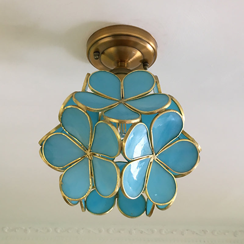 Stained Glass Ceiling Light Fixture with Botanical Design – Semi-Flush Mount 8-Inch Dome for Hallway, Bedroom, Kitchen | Thomler