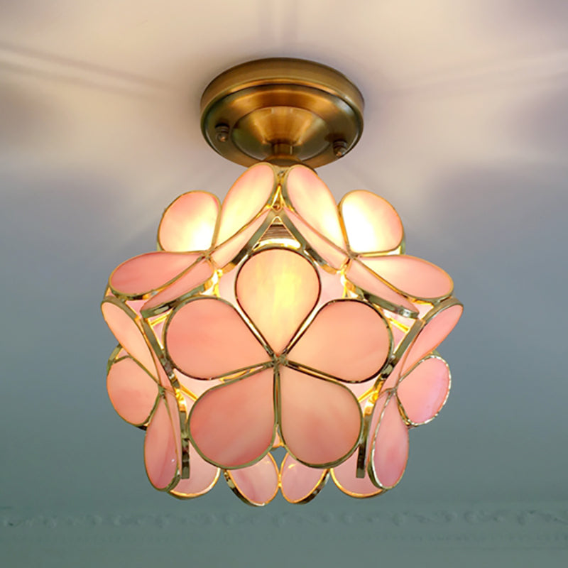 Stained Glass Ceiling Light Fixture with Botanical Design – Semi-Flush Mount 8-Inch Dome for Hallway, Bedroom, Kitchen | Thomler