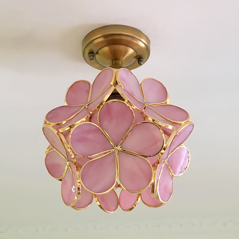 Stained Glass Ceiling Light Fixture with Botanical Design – Semi-Flush Mount 8-Inch Dome for Hallway, Bedroom, Kitchen | Thomler