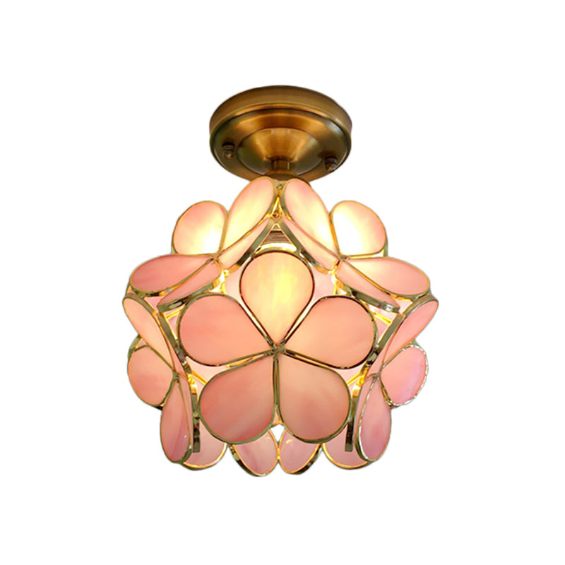 Stained Glass Ceiling Light Fixture with Botanical Design – Semi-Flush Mount 8-Inch Dome for Hallway, Bedroom, Kitchen | Thomler