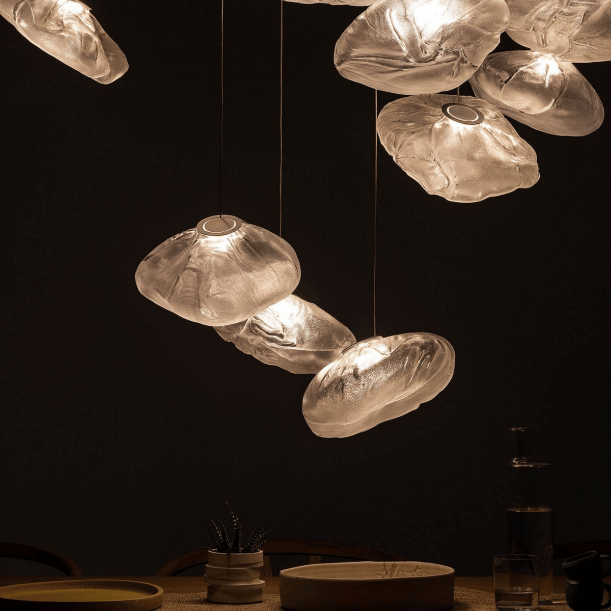 Handblown Sculptural Pendant in Warm Glass Finish for Dining Room Kitchen Island Loft Apartment | Thomler