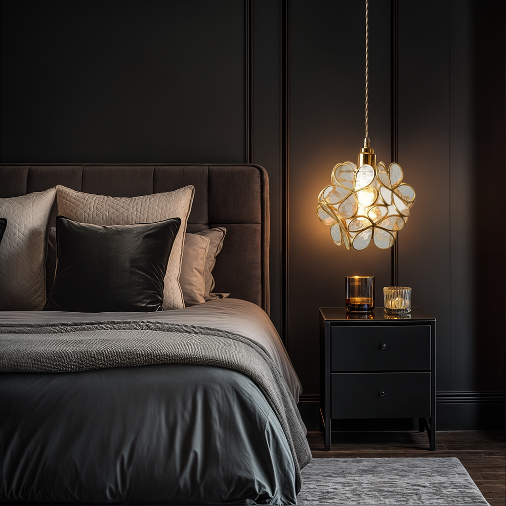 Pendant Light Glass Floral 8.7 in Warm LED Bedroom Kitchen Hanging Ceiling Lamp Adjustable Cord Modern Nordic Style | Thomler