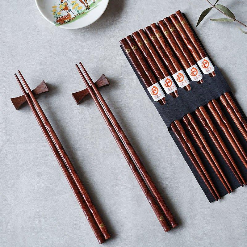 Chopsticks Natural Wood Golden Sakura Set Of 5 Pairs Japanese Dining Handmade Tableware Gift | Thomler