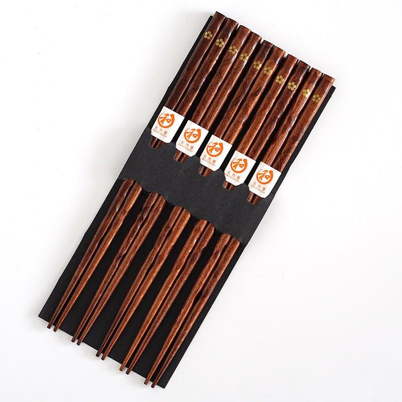 Chopsticks Natural Wood Golden Sakura Set Of 5 Pairs Japanese Dining Handmade Tableware Gift | Thomler