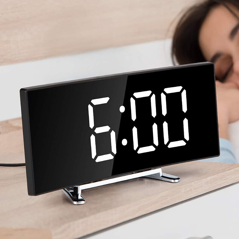 Alarm Clock LED Curved Display 17.0 cm USB Bedroom Bedside Digital Desk Clock Large Screen | Thomler