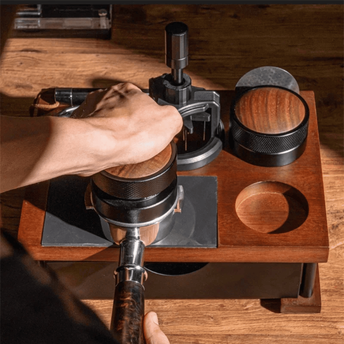 Espresso Tool Organizer with Knock Box – Solid Wood Coffee Counter Station for Home Baristas | Thomler