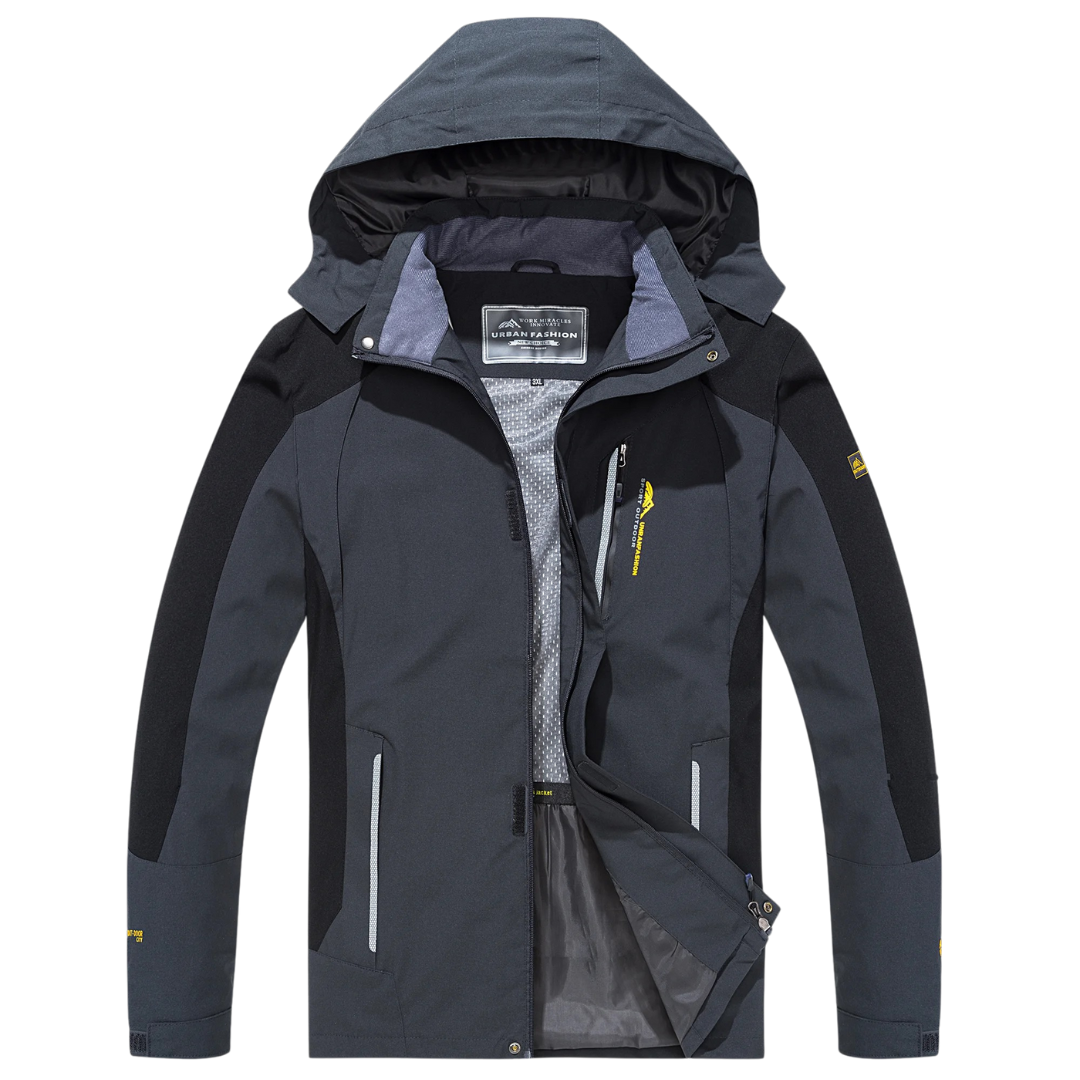 Men's Windproof Rain Shell Jacket with Removable Hood for Hiking, Camping & Outdoor Adventures – Waterproof Lightweight Expedition Coat | Thomler