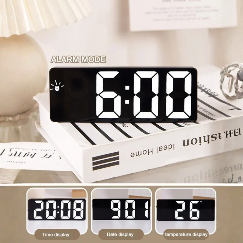 Mirrored LED Bedside Clock – Time, Temp & Alarm Display | Thomler