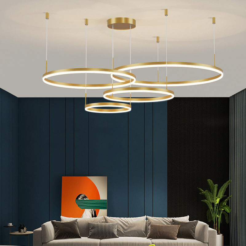 Tiered Ring Pendant Light Modern Metal Circular Chandelier for Dining Room Living Room Bedroom Kitchen Island Adjustable Height LED | Thomler
