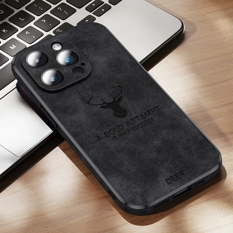Genuine Suede iPhone Case with Camera Protection & Shock-Absorbing Silicone Liner for iPhone 12-17 | Thomler