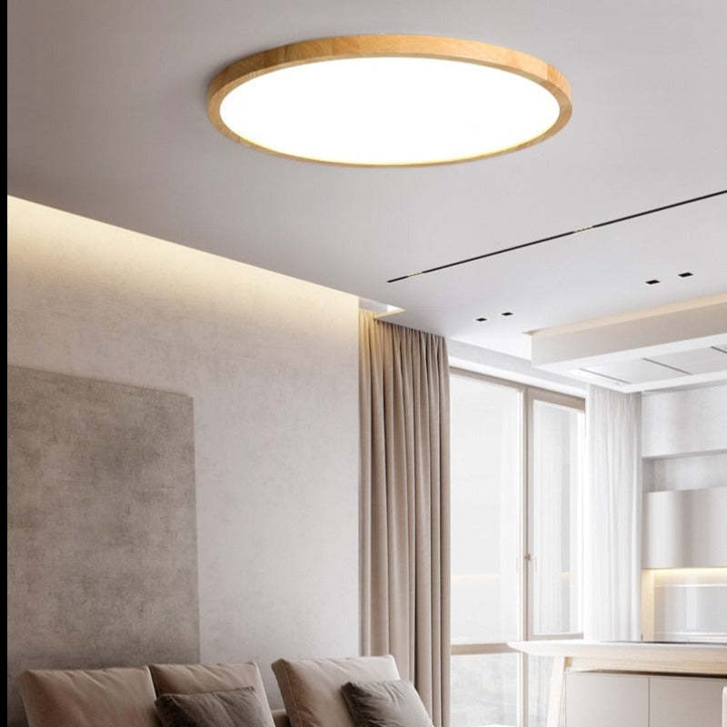Round Wood Flush Mount Ceiling Light – Modern LED Fixture for Living Room, Bedroom & Kitchen | Thomler