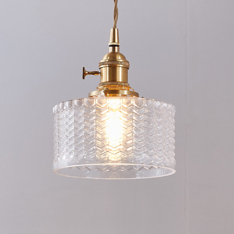 Vintage-Style Single-Light Glass Pendant with Rotary Switch – Wavy Textured Shade & Brass Hardware for Kitchen Island, Dining Room | Thomler