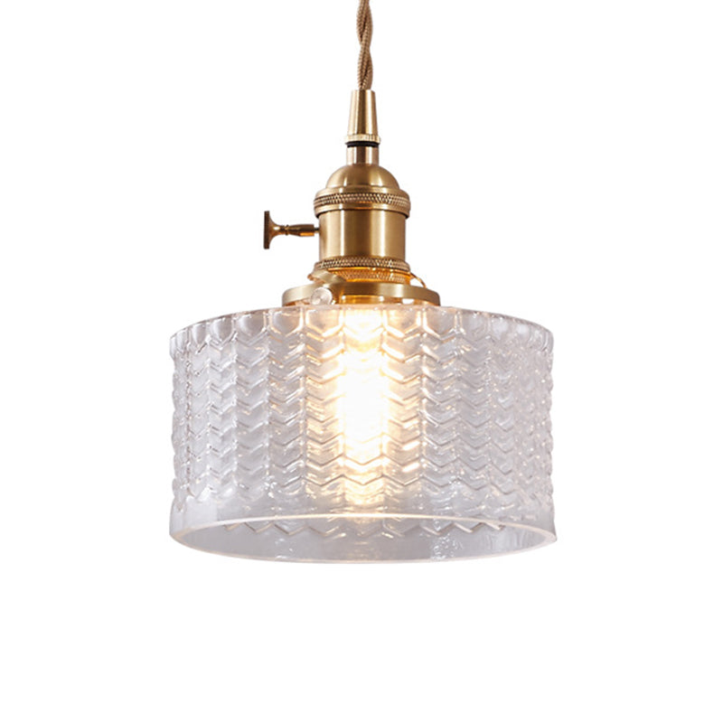 Vintage-Style Single-Light Glass Pendant with Rotary Switch – Wavy Textured Shade & Brass Hardware for Kitchen Island, Dining Room | Thomler