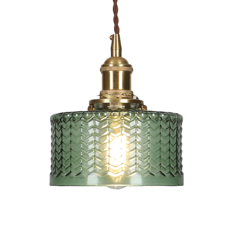 Vintage-Style Single-Light Glass Pendant with Rotary Switch – Wavy Textured Shade & Brass Hardware for Kitchen Island, Dining Room | Thomler