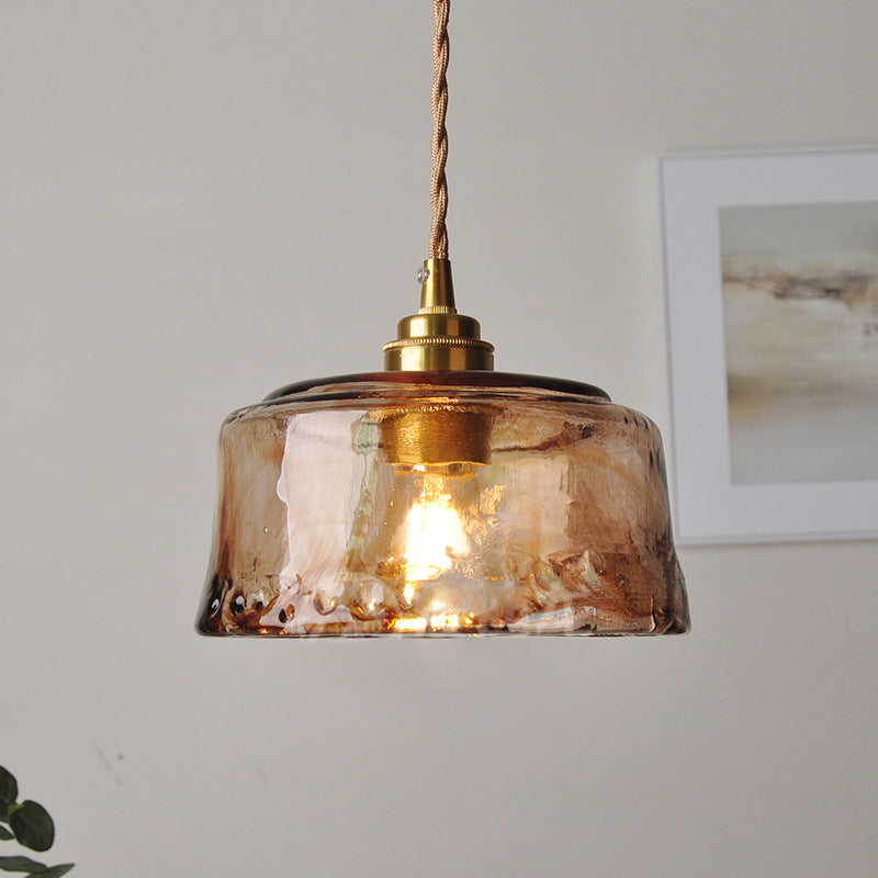 Hanging Ceiling Light with Amber Glass Globe Shade – Single Bulb Pendant Fixture, Warm Brass Finish, 59-Inch Adjustable Cord for Kitchen | Thomler