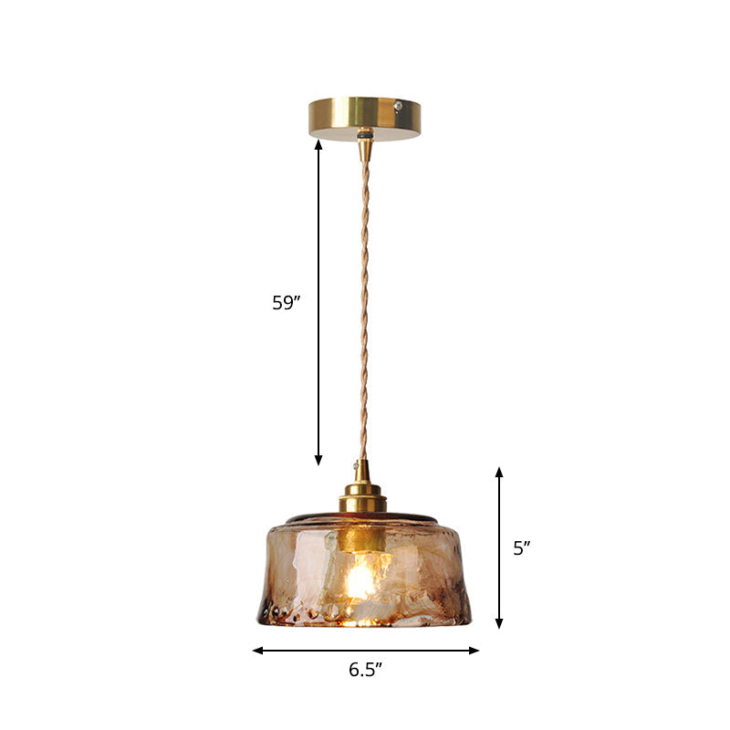 Hanging Ceiling Light with Amber Glass Globe Shade – Single Bulb Pendant Fixture, Warm Brass Finish, 59-Inch Adjustable Cord for Kitchen | Thomler