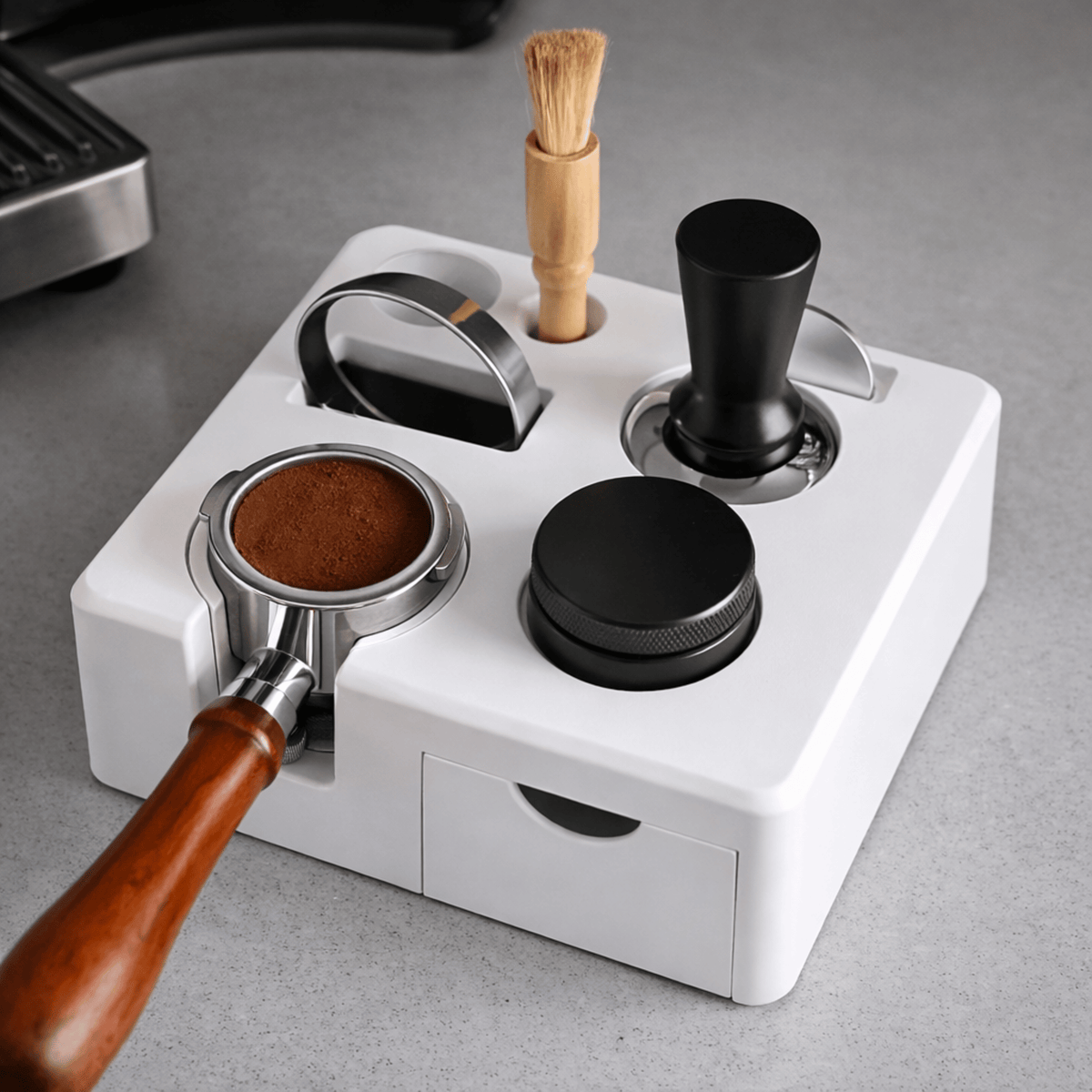 Coffee Tamping Workstation with Tool Organizer & Drawer for Home Espresso Bar Setup | Thomler