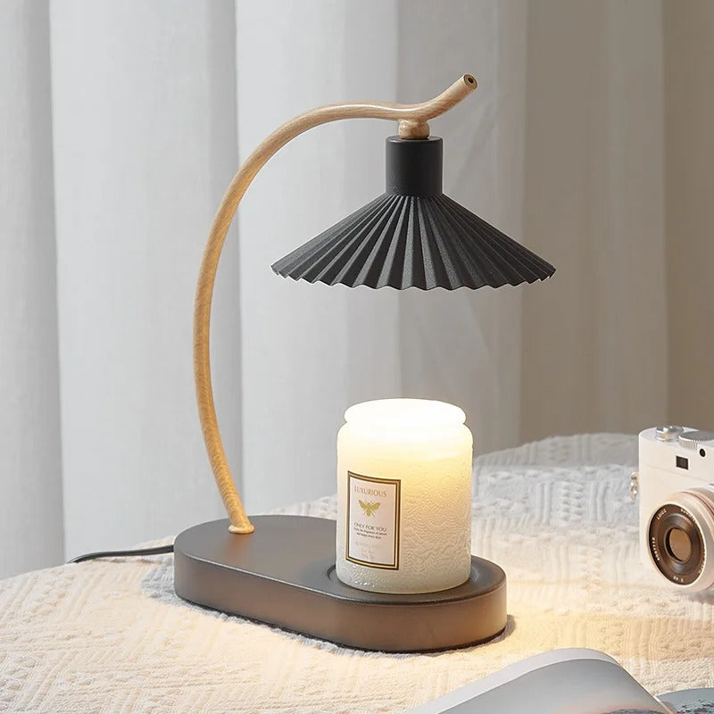 Flameless Candle Warmer Lamp with LED Light for Home Fragrance Release - Metal & Wood Nordic Design for Bedroom Living Room Nightstand Decor | Thomler