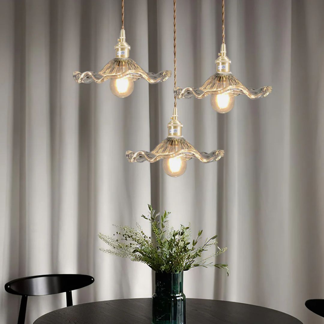 Pendant Light Glass Brass Flower Shade 23.0 cm Green Dining Room Bedroom Hanging Ceiling Lamp Retro Vintage Decorative | Thomler