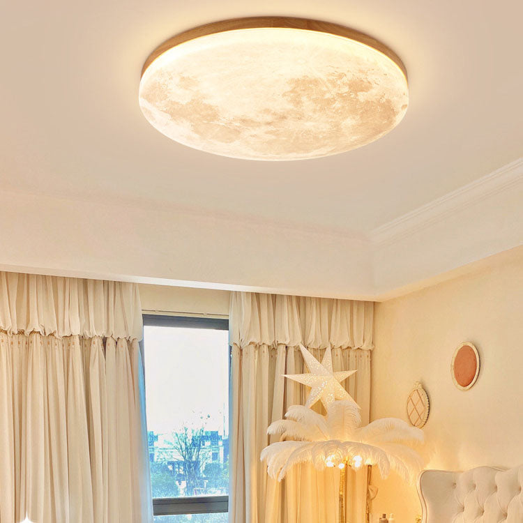 Circular LED Flush Mount Ceiling Light Wood Trim Acrylic Diffuser Hardwired Low Profile for Bedroom Hallway Kitchen Dining Room Entryway | Thomler