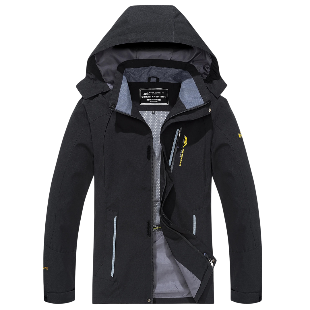 Men's Windproof Rain Shell Jacket with Removable Hood for Hiking, Camping & Outdoor Adventures – Waterproof Lightweight Expedition Coat | Thomler