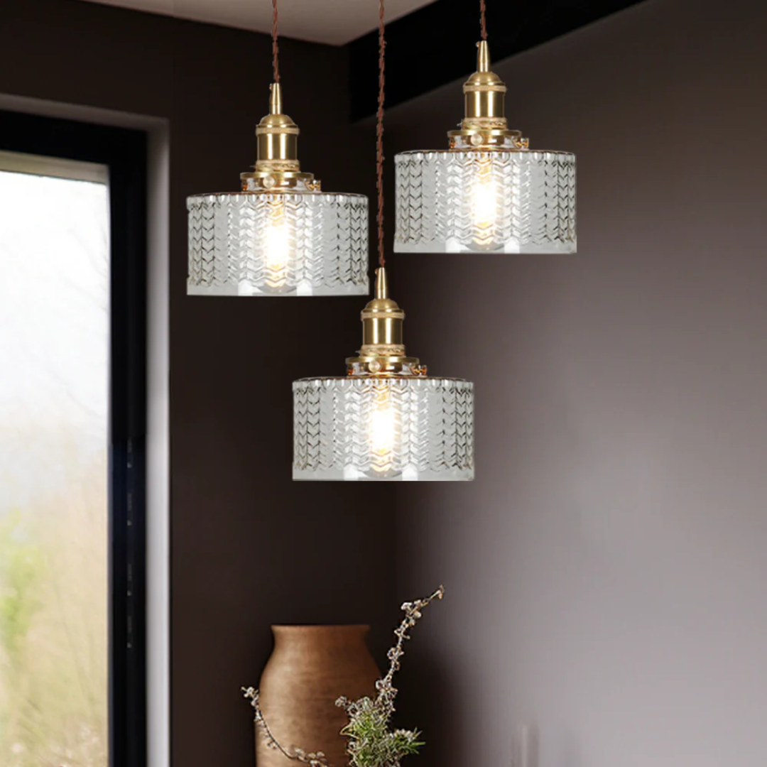 Pendant Light Ribbed Glass E27 Green Adjustable 150.0 cm Dining Room Kitchen Island Hanging Ceiling Lamp | Thomler