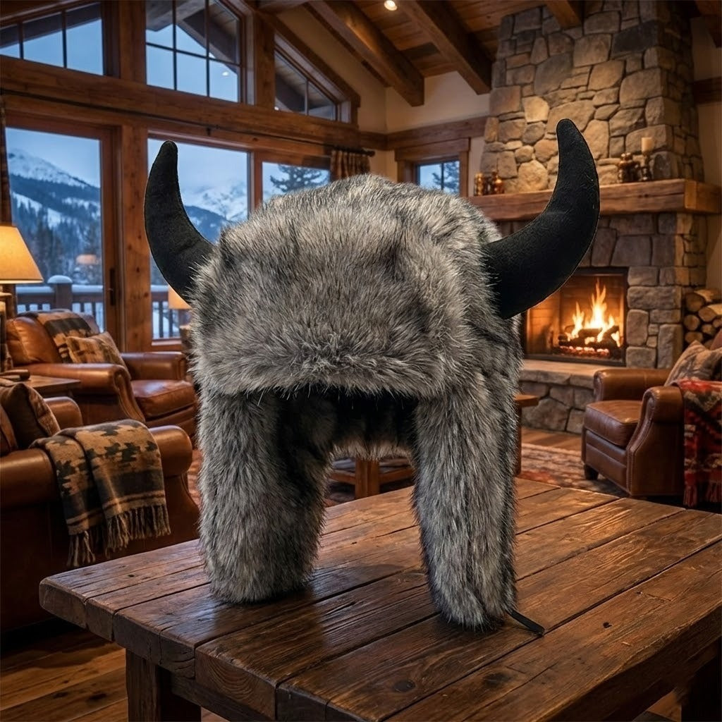 Horned Faux Fur Trapper Hat with Ear Flaps – Thick Insulated Winter Beanie for Men & Women | Thomler