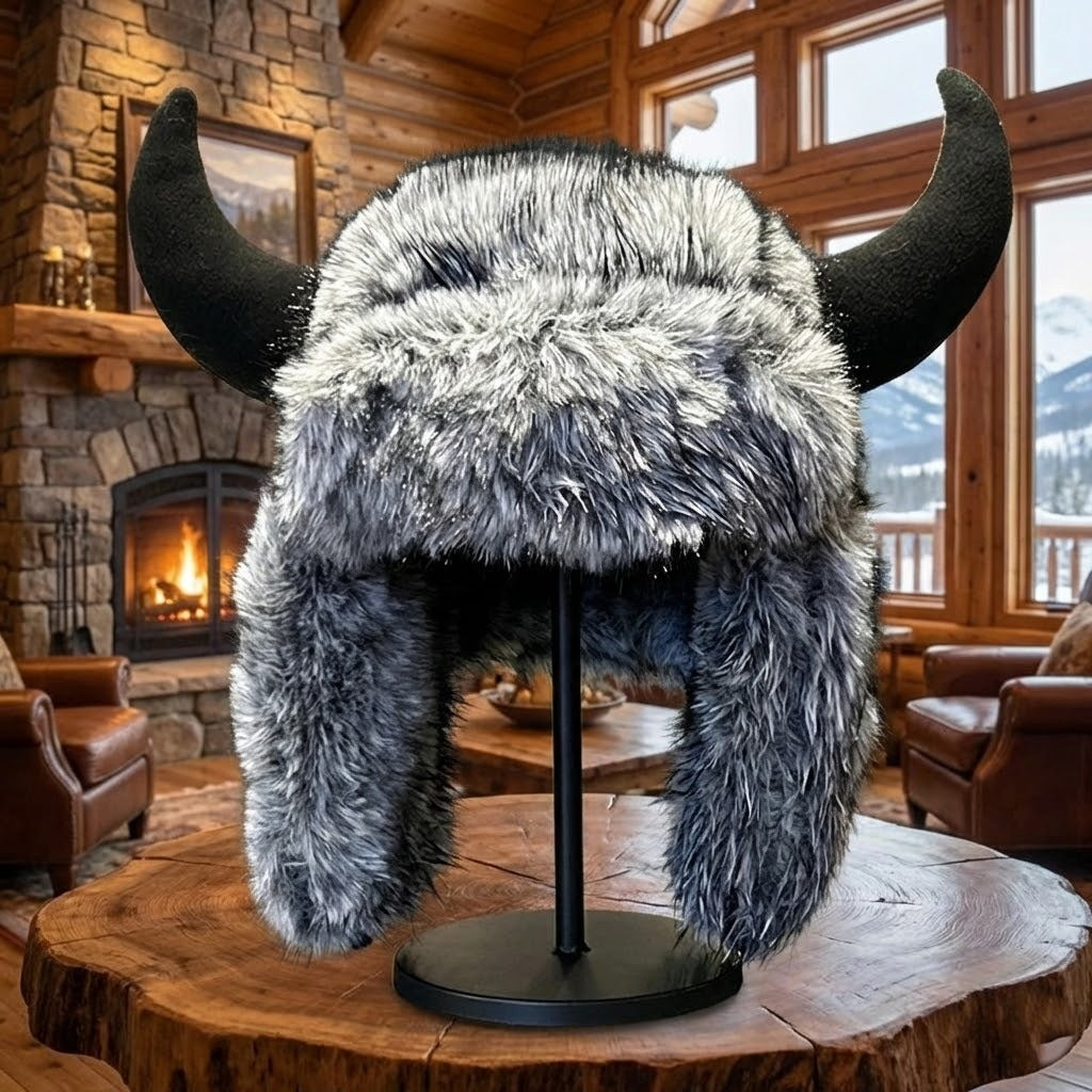 Horned Faux Fur Trapper Hat with Ear Flaps – Thick Insulated Winter Beanie for Men & Women | Thomler