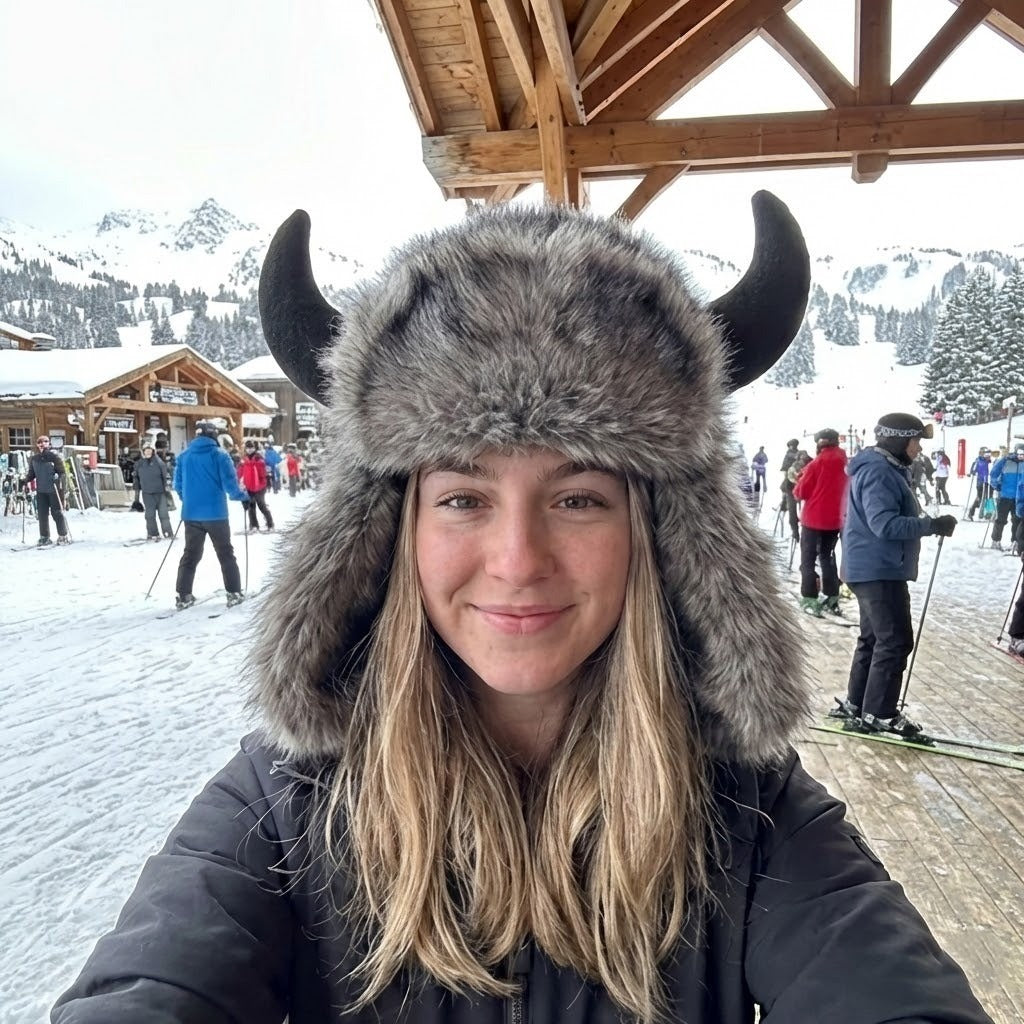 Horned Faux Fur Trapper Hat with Ear Flaps – Thick Insulated Winter Beanie for Men & Women | Thomler