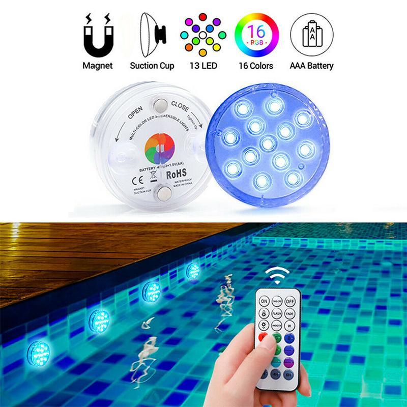 Submersible Pool Light with Remote Control 13-LED Waterproof Suction Cup Accent Lamp for Swimming Pools Hot Tubs Bathtubs Aquariums Vases | Thomler