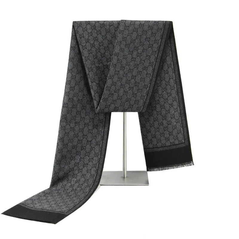Wool-Blend Letter Print Scarf with Tassels – Warm Soft Wrap for Fall & Winter Outfits | Thomler