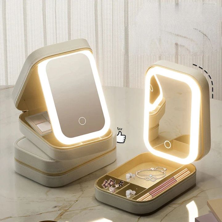 Lighted Makeup Travel Case with LED Mirror & Organizer Compartments for Beauty Products, Cosmetics Storage, On-the-Go Touch-Up Kit | Thomler