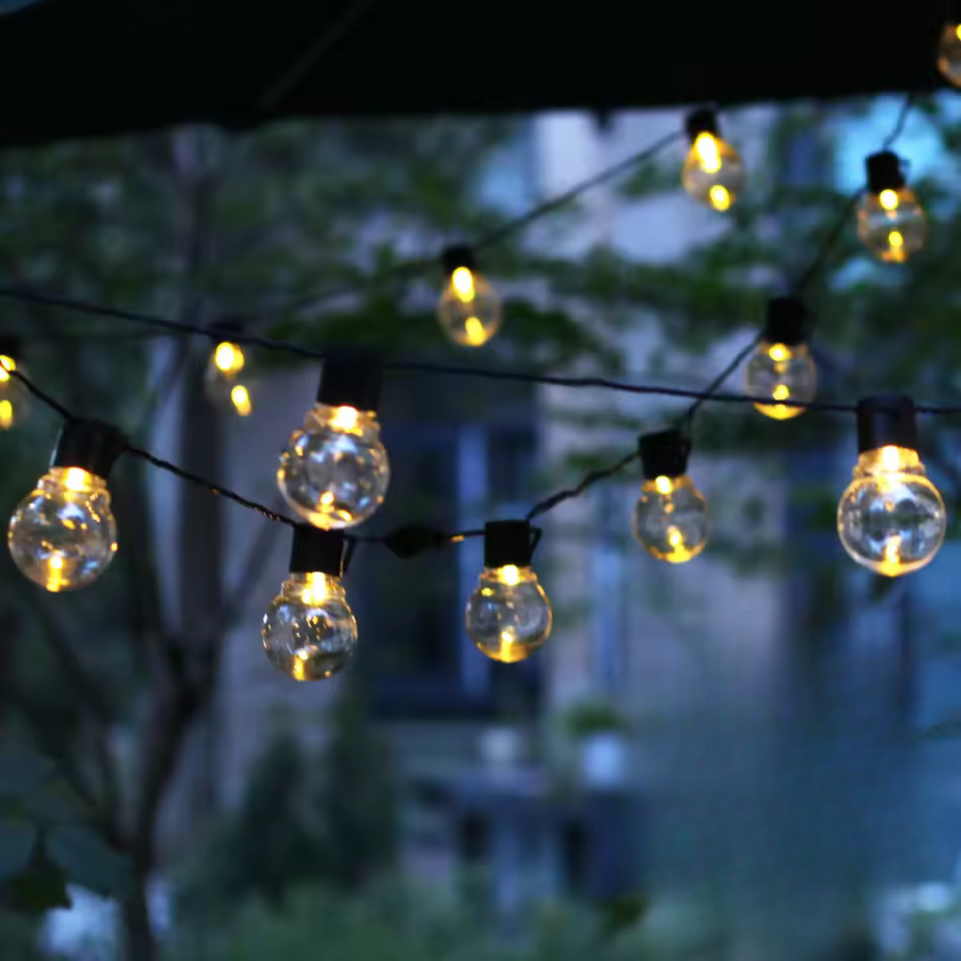 Solar-Powered String Lights with Warm White Globe Bulbs for Patio, Garden & Outdoor Events | Thomler