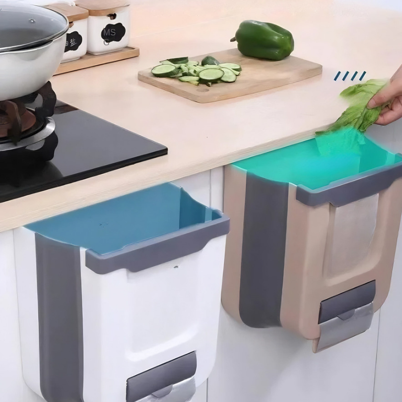 Over-Cabinet Door Waste Bin Organizer – Space-Saving Collapsible Kitchen Trash Holder for Countertop Prep & Cleanup | Thomler