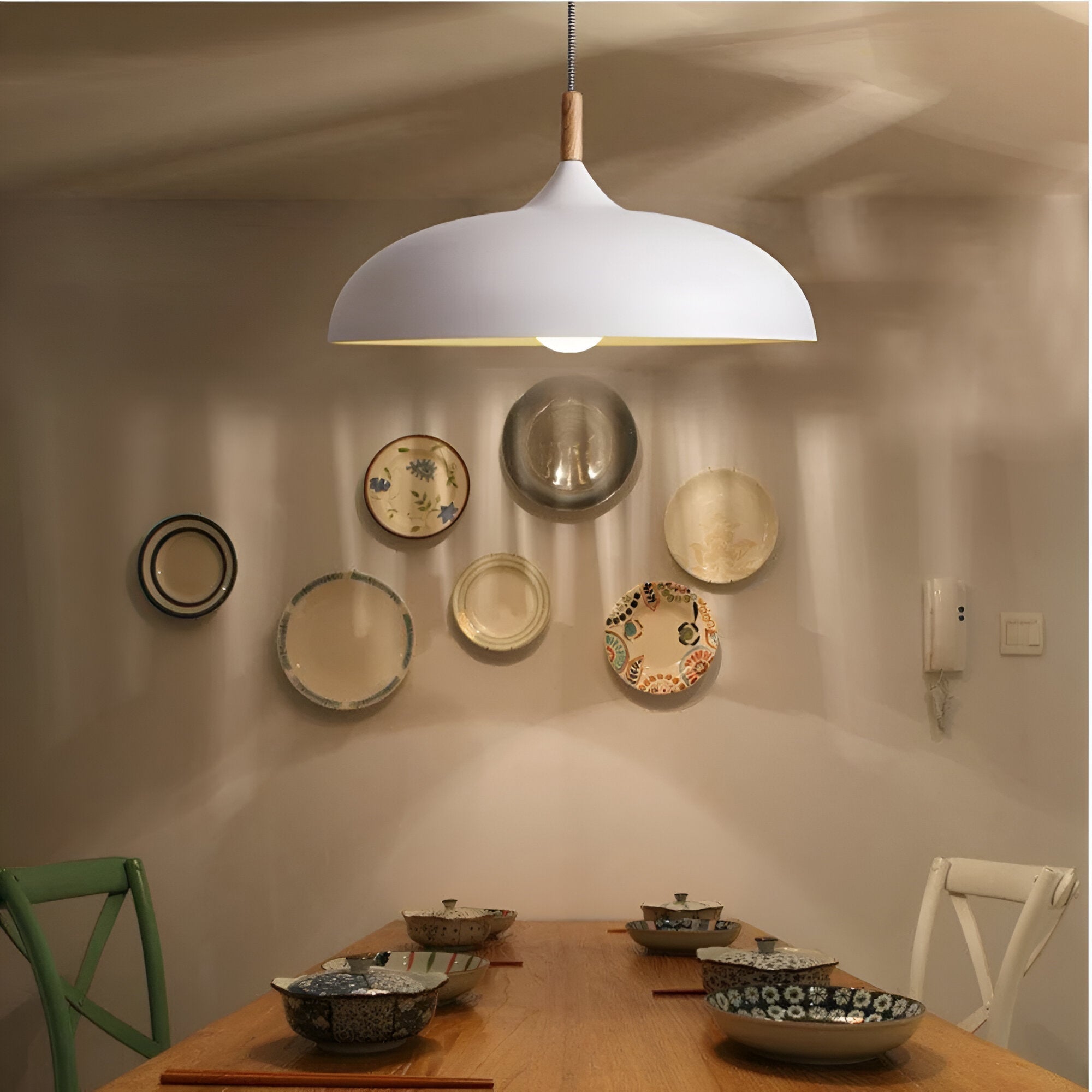 Pendant Light Wood Iron Shade Ø35.0–60.0 cm Dining Room Kitchen Island Japandi Scandinavian Hanging Ceiling Lamp E27 | Thomler