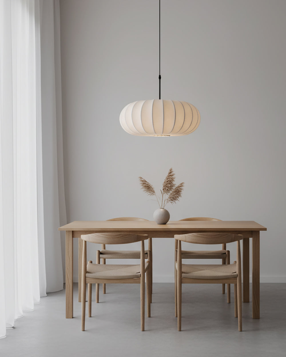 Pendant Lamp Fabric Shade 11.8 in White Rustic Living Room Dining Ceiling Light | Thomler