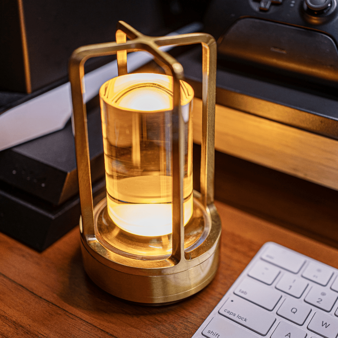 Rechargeable Crystal LED Lantern with Touch Dimmer & USB Port – Gold Silver Black Cordless Accent Lamp for Bedroom Nightstand Dining Table | Thomler
